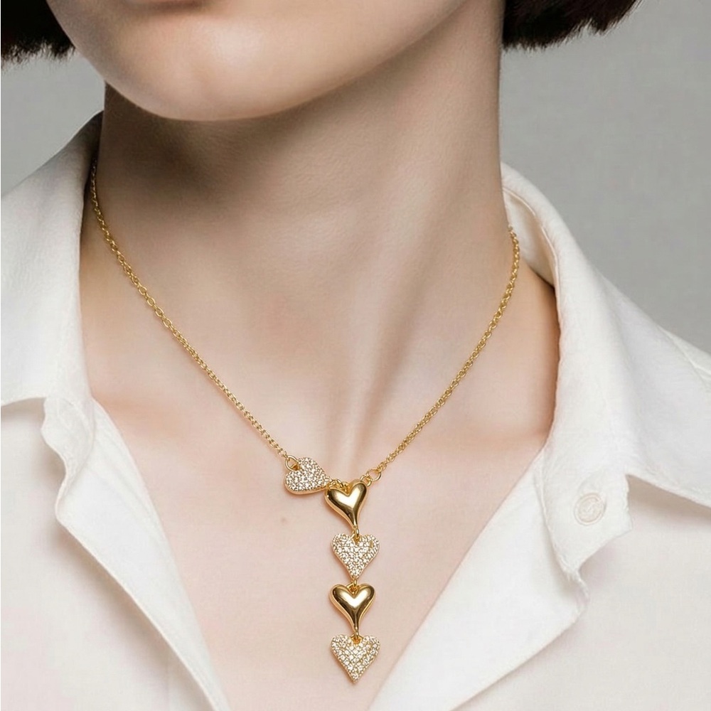 Gold Plated Heart Drop Necklace - Women's Jewelry